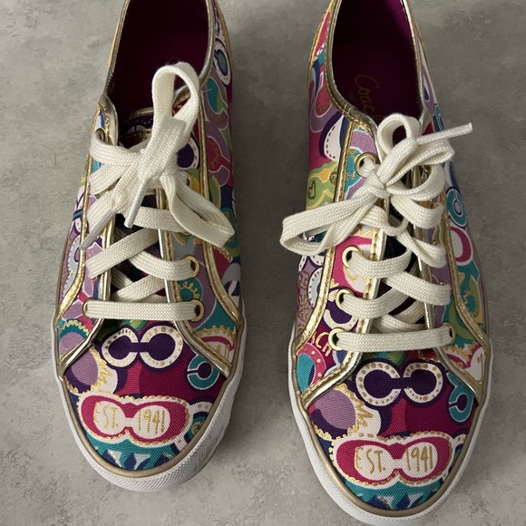 COACH™ Women's DEE Pop C Sneakers Sz 8 Multicolor / Metallic Gold Trim - Picture 1 of 7